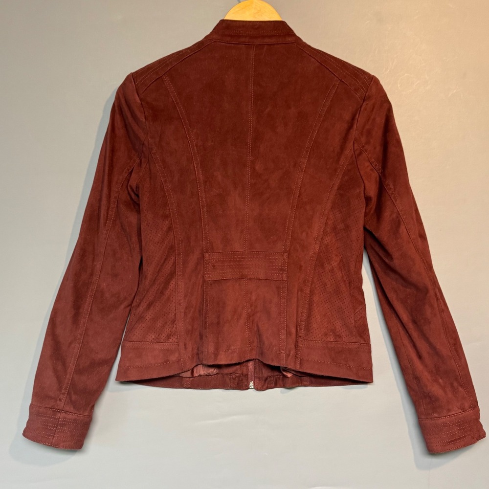 American Rag Cie Burgundy Faux Suede Moto Jacket Womens Size M S/KK3066ARZF - Picture 2 of 6